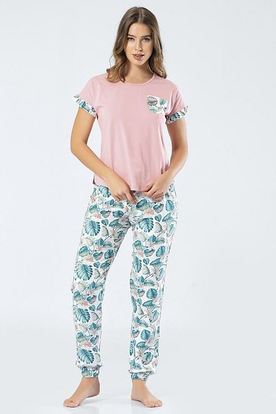 TÜREN Women's Woven Leaf Short Sleeve Pajamas Set