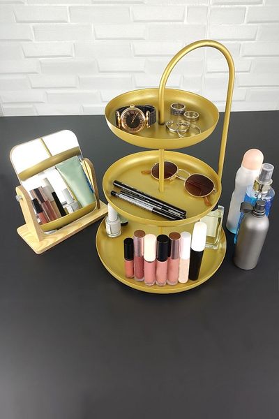 Digithome Three Layer Metal Cane Jewelry Accessory and Makeup Organizer Gold - Ni22org005-gld C1-1-140
