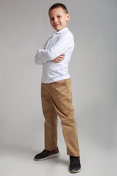 FATELLA Pantaloni unisex din pânză bej cu talie elastică