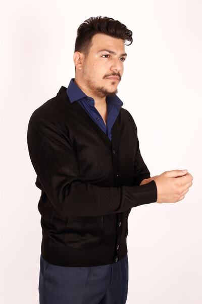 FATELLA Muški tanki Vuna pleteni džemper, crni kardigan