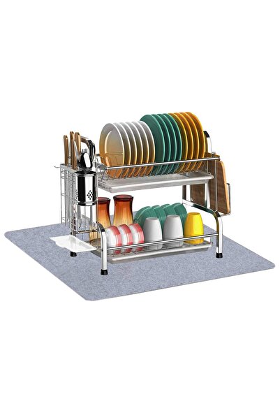 UTKU TASARIM بساط تجفيف سفلي لسلة الأطباق، بساط متعدد الأغراض ماص للماء، كوب شوكة، ملعقة، طبق