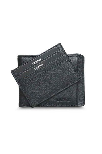 GUARD Black Genuine Leather Men's Wallet with Hidden Card Compartment