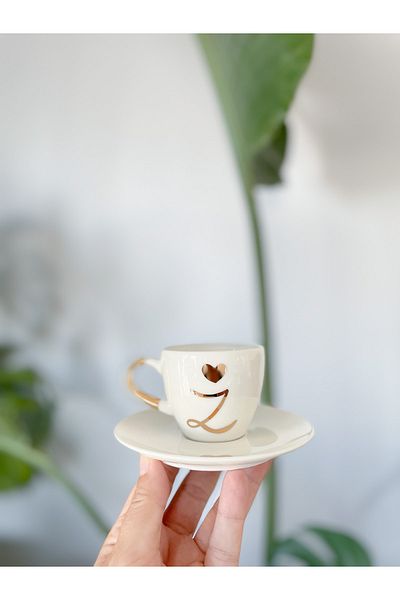 Mugtasarım 24k Gold Gilded Porcelain Turkish Coffee Cup - Letter Z