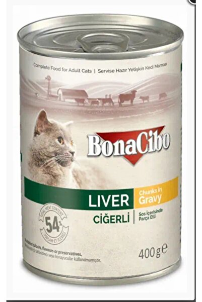 BonaCibo Soslu Ciğerli Yaş Kedi Yaş Konserve Maması 4 Adet