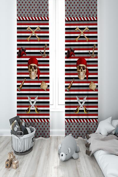BAMBAŞKA MODA Дитяча кімната з піратським малюнком, двостулкова штора Bmfp-254