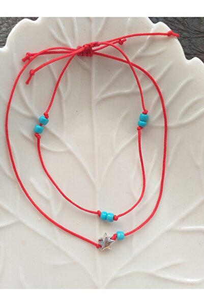 wundaf tasarım Kırmızı ,gümüş Kaplama Yıldız Ve Mavi Boncuklu Ikili Halhal