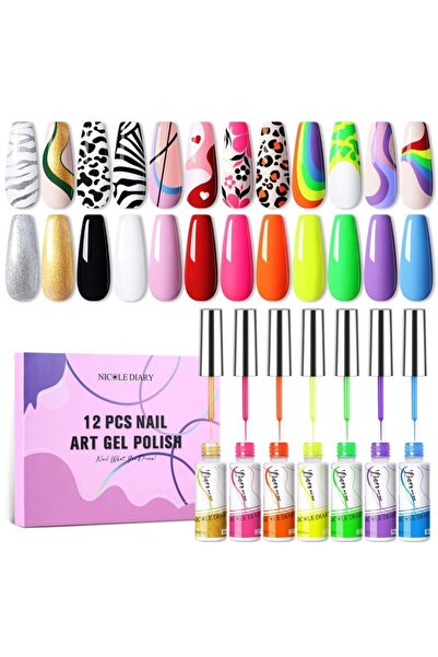 NICOLE DIARY 8 ml Naıl Art Paıntıng Gel Uv Set (NAIL ART ÇİZİM SETİ) 12 Parça