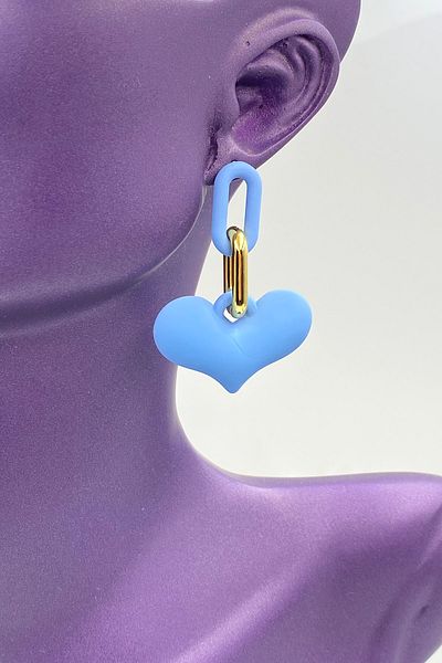 MOSSMOUR Women's Matte Pastel Blue Color Acrylic Heart Earrings