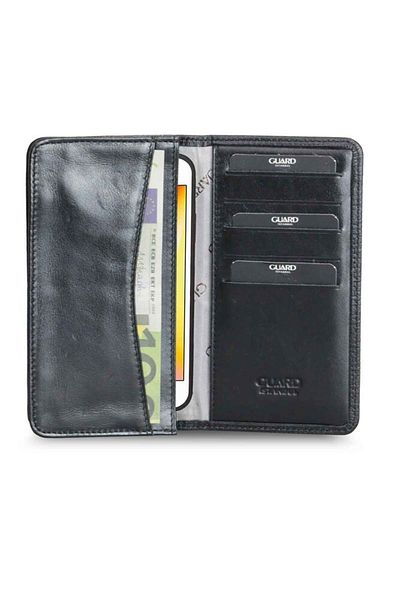 GUARD Black Laser Print Leather Portfolio Wallet with Phone Port