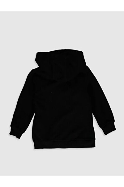 MODA Unısex Kapüşonlu Fermuarlı Iki Iplik Siyah Sweatshırt Hırka