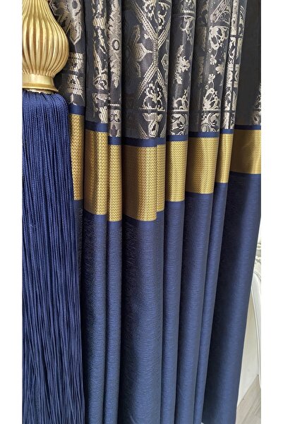 Fon Dünyası Panel Background Curtain Navy Blue Gold (single Wing)