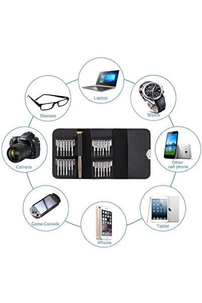 Mkey 25 Parça Deri Cüzdanlı Tornavida Set Elektronik Saat Bilgisayar Tamir Tornavidası Seti