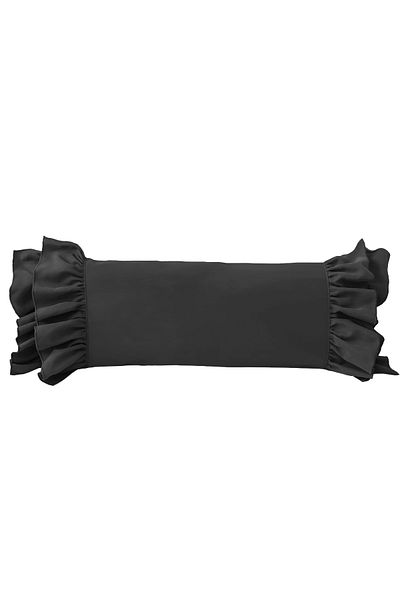 RİTMOHOME Pernă neagră, cu volane, țară, nordică, boemă, vintage lungă 40x100 (UMPLUTĂ)