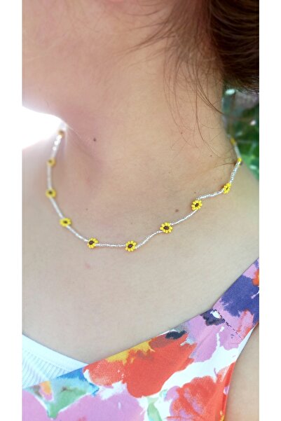 Atolye Ferda Minimal Ayçiçeği Kolye, Kadın Papatyalı Kolye