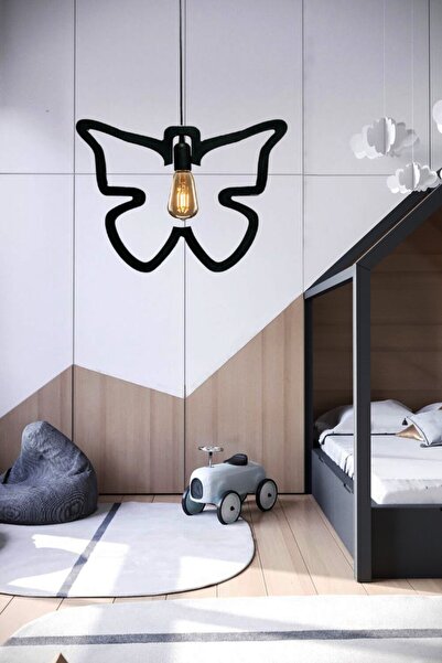 UTKU TASARIM Kelebek Tekli Avize Sarkıt Modern Rustik Dekoratif Lamba Mufak Çocuk Odası Ofis Cafe Avize