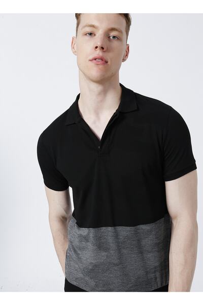 Fabrika Polo Yaka Jakarlı Siyah - Antrasit Erkek T-shirt Banos