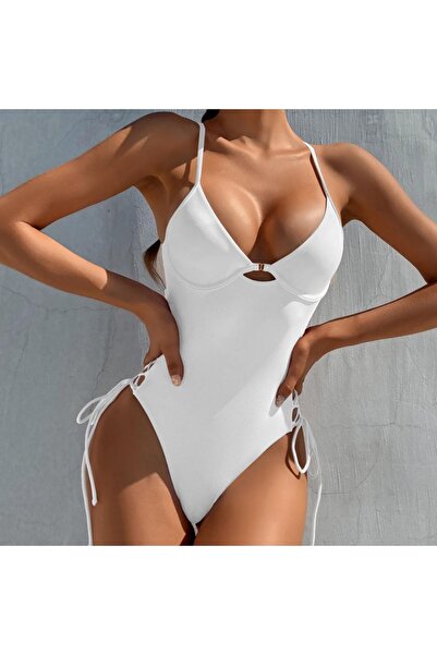 hepsiofis Şık Mayo Beyaz Yandan Bağlı Mayo Medium