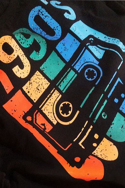 MODAGEN Unisex 1990's Retro Cassette Printed Oversize Black T-shirt