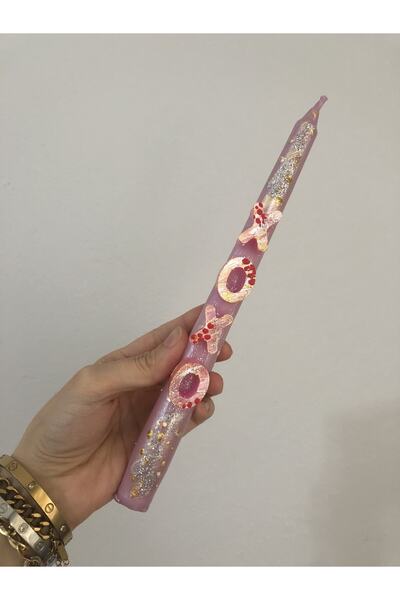 Elif Design Üzeri Harfli Şamdan Mumu Xoxo Simli El Yapımı Mum