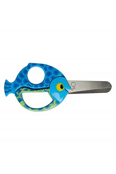 FiSKARS مقص حيوانات للأطفال بشكل سمكة للاستخدام باليد اليمنى واليسرى، أزرق، الطول 13 سم