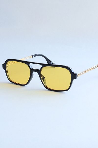 LOOKUP NEW Olivia Metal Matte Square Rectangle Yellow Glass Black Frame Uv400 Unisex Sunglasses