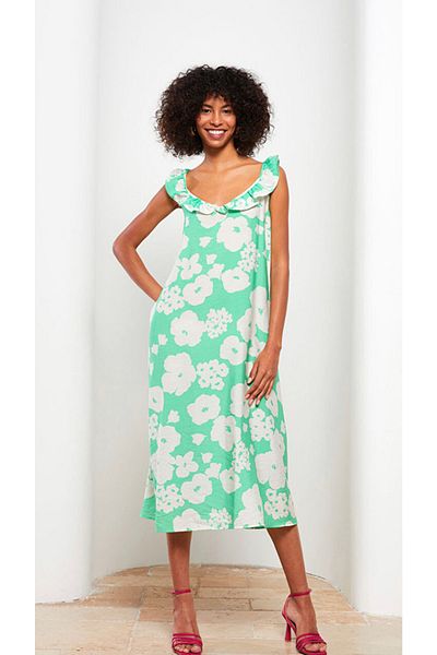 LC Waikiki Lcw Vision Damenkleid mit Herzkragen und Blumenträgern