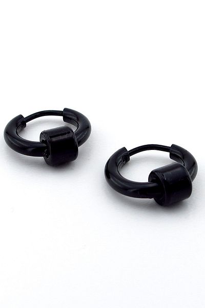 Solfera Cylinder Ring Black Stainless Steel Men's Hoop Earrings E982