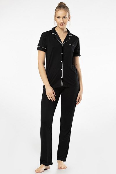 TÜREN 3368 Women's Short Sleeve Shirt Collar Pajamas Set