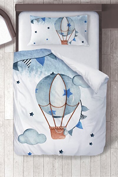 instababyrooms Pamuklu Mikro Saten Mavi Beyaz Balon Çocuk Odası Çocuk Nevresi...