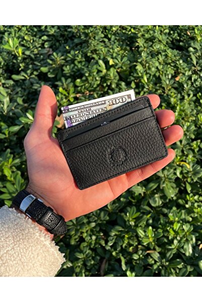 CüzCan Unisex Mat Black Mini Design Hakiki Deri Kartlık Cüzdan ( Erkek - Kadın )