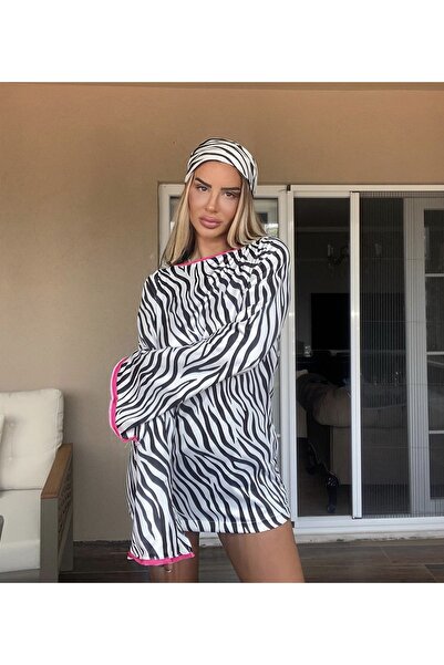 İambabydesign Zebra Desen Sırtı Açık Elbise Ve Bandana