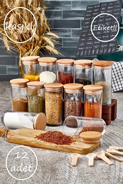 FBZhome 12 Pieces 1700 ml Acrylic Food Storage Container Spice Rack with Label
