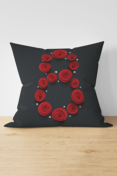 Nish & Royal Special Design Red Rose Design Digital Printed Modern Suede Pill...