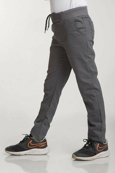 FATELLA Unisex Kids Ribbed Waist Light Gray Canvas School Trousers