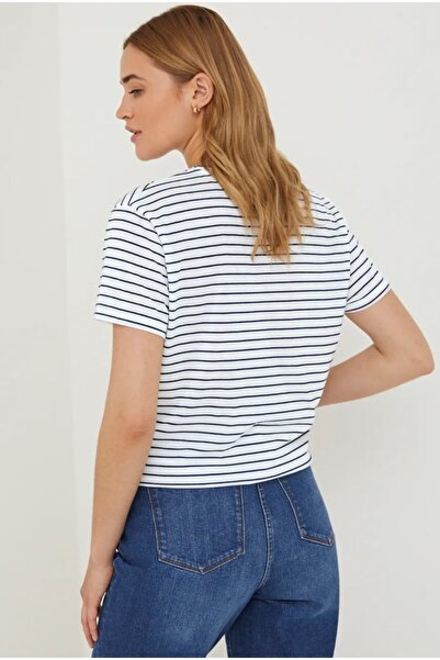 Kübra Tekstil Γυναικείο μπλουζάκι με στάμπα με ρίγες Navy Blue