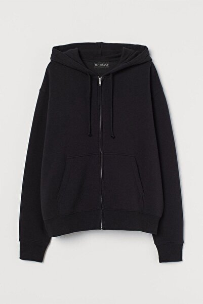 FATELLA Hanorac negru cu glugă și fermoar