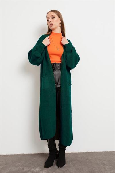 Lafaba Women's Green Balloon Sleeve Long Cardigan