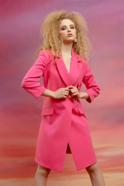 Lafaba Women's Fuchsia Chain Detailed Jacket Dress