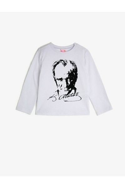 FATELLA Unisex Long Sleeve White Ataturk Printed T-shirt