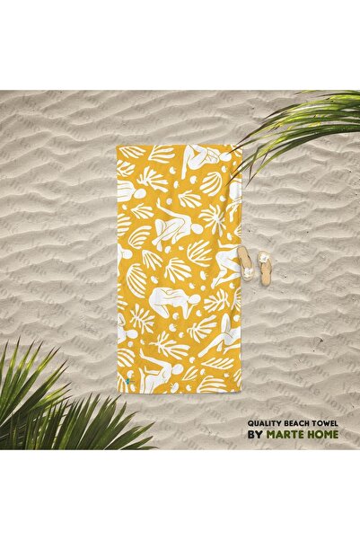 Marte Home Datça - منشفة شاطئ مطبوعة بنمط لون الخردل