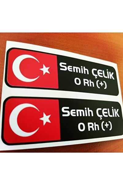 Oto Sticker isme Özel Kan Grubu isim Bayraklı Isimlik Sticker 2 Adet Etiket Y...