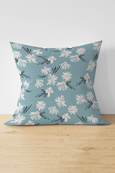 Nish & Royal Colorful Daisy Patterned Digital Printed Modern Suede Pillow Thr...