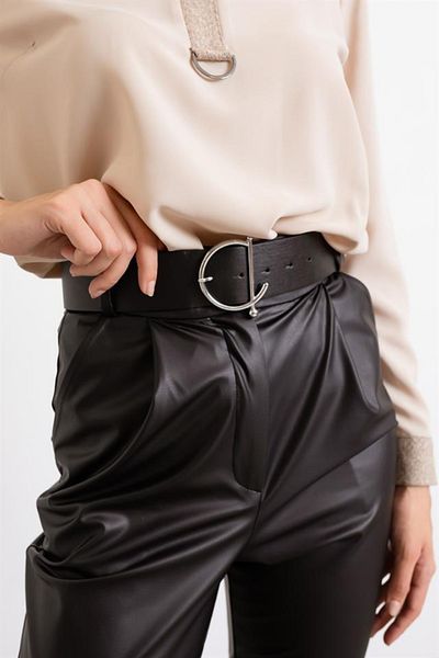 Lafaba Women's Black 4.5 Cm Wide Belt with Silver Buckle