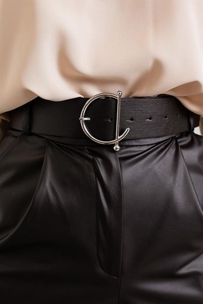 Lafaba Women's Black 4.5 Cm Wide Belt with Silver Buckle