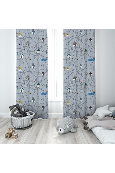 BAMBAŞKA MODA Дитяча кімната Маленькі будиночки Двохкрила завіса Bmfp-235