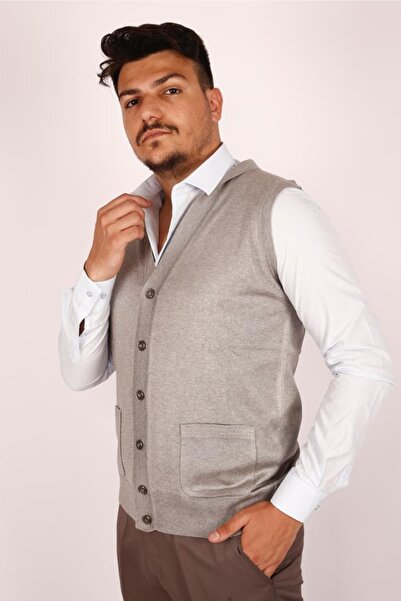 FATELLA Чоловічий тонкий вовняний трикотажний жилет сірого кольору