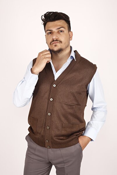 FATELLA Muška tanka Vuna pletena smeđa odjeća Prsluk