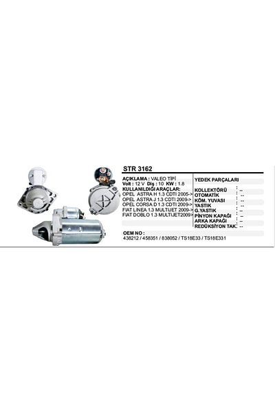 REMARK STARTER MOTOR 10OUTS 12V D7G ASTRA H-J -LINEA-DOBLO 1.3 CDTI 09- VALEO TIP - STR3162