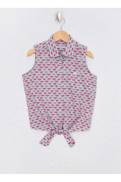 U.S. Polo Assn. 978668 Едноцветна синя риза за момиче с нормална кройка