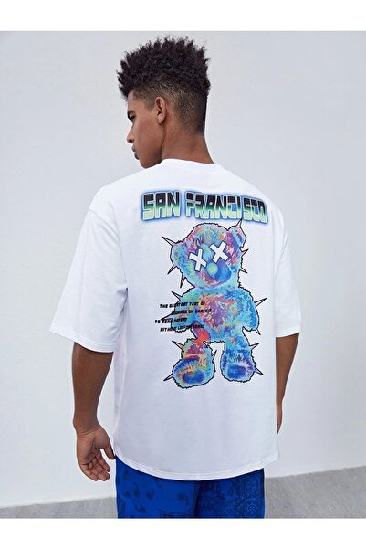 YUVEST تي شيرت أبيض برقبة دائرية مقاس كبير للجنسين من Blackrock مطبوع عليه سا...